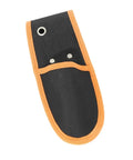 Heavy Duty Tool Pouch Built Tough With Reinforced 600D Fabric And Riveted Seams, black and orange, compact design for easy access.