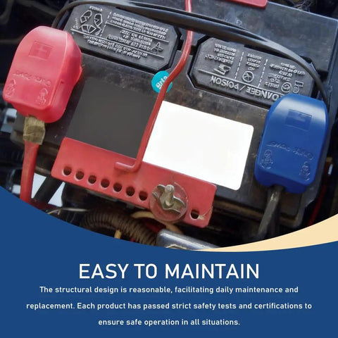 Two Piece Copper Plated Battery Terminal Clamps With Protective Cover And Quick Release Positive Negative Car Battery Connectors Insulated PVC Shell Beefy Heavy Duty Universal Fit For Cars Trucks SUVs shown installed on car battery.