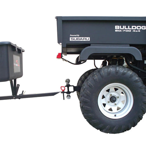 Bulldog tractor with Beefed Up Dual Hitch Ball Trailer Hitch For 2 Inch Receiver With One Seven Eighth Inch And Two Inch Balls Includes Pin And Clip Five Eighth Inch Clevis Pin Compatible Matte Black Powder Coat Finish.