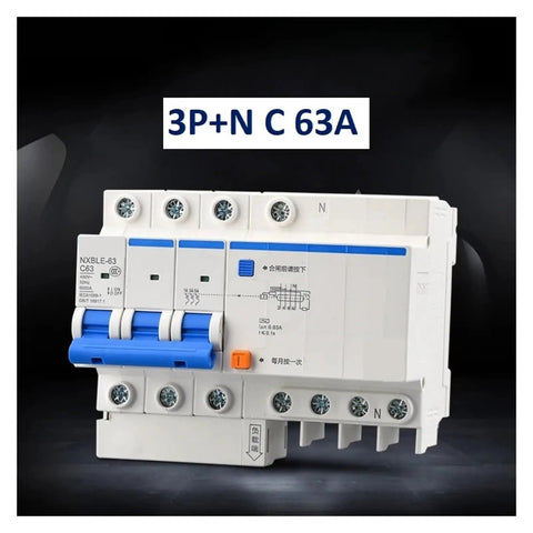 Heavy Duty Dual Protection Circuit Breaker With Integrated Overload And Short Circuit Safety Switch For Home And Workshop Panels, 63A, 3P+N design.