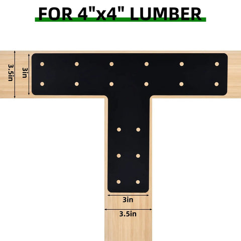 Heavy Duty T Post Bracket For 4x4 Lumber, 14 By 10 Inch Steel Mending Plate For Post To Beam Connectors, Pergola Truss Bracket, One Eighth Inch Thick, Built Tough, Black Powder Coated Steel, Rust Resistant