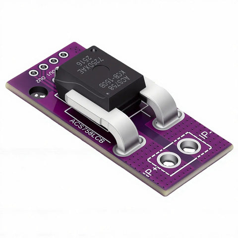 Heavy Duty Hall Effect Current Sensor 50A Linear Module for Power Monitoring, purple PCB design with connectors.