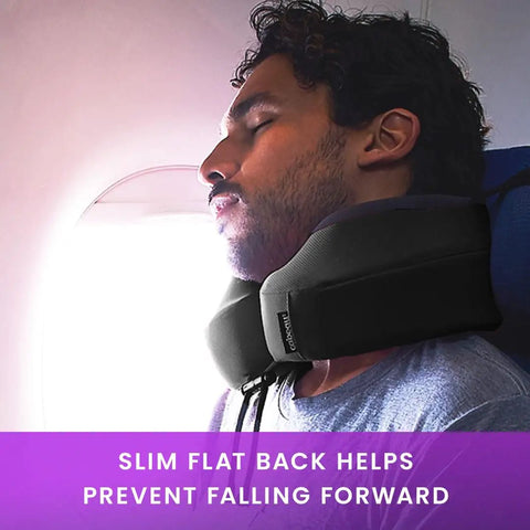 Long Haul Travel Pillow With Memory Foam For Neck And Head Support, Jet Black, 360 Degree Neck Support in use on airplane