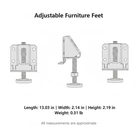 Adjustable Cabinet Feet For Uneven Floors Heavy Duty Cold Rolled Steel Wardrobe Supports side and front views