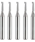 SpeTool 5-piece carbide single-flute end mills with 1/4 in shank and 1/2 in cutting length for aluminum, acrylic, wood.