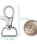 40 Piece Swivel Snap Hooks With Three Quarter Inside Width Hella Durable Metal Clasps And Keychain Hardware For Diy Backpacks Handmade Collars And Craft Projects You Are Gonna Honestly Love Using Daily, showing size comparison with a quarter.
