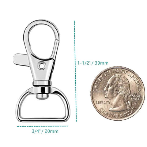 40 Piece Swivel Snap Hooks With Three Quarter Inside Width Hella Durable Metal Clasps And Keychain Hardware For Diy Backpacks Handmade Collars And Craft Projects You Are Gonna Honestly Love Using Daily, showing size comparison with a quarter.