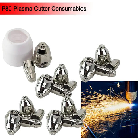 50 Piece P80 Plasma Cutter Consumables Set For Pilot Arc Non Touch Torch Includes Electrodes Nozzles Tip Cups Replacement Parts