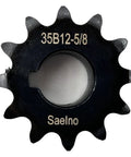 Front view of Type B Roller Chain Sprocket for ANSI 35 chain, 12 teeth, 5/8 inch bore, made of heavy-duty hardened 1045 steel with antirust finish.