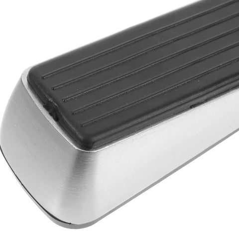 2 Pack No Drill Door Stop Wedges For Home And Office, Heavy Duty Zinc Alloy And Rubber close-up of silver and black wedge design
