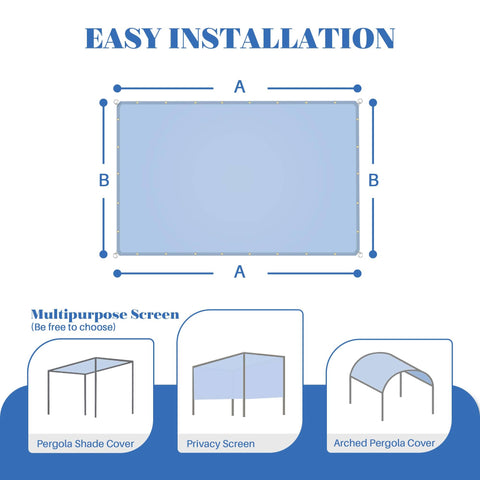 Infographic showing easy installation of 10x12 Foot Waterproof Shade Sail For Patio And Garden, Dope Heavy Duty Rectangle Sun Shade.