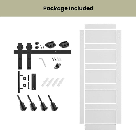 28 Inch Sliding Barn Door Kit With 5 Ft Hardware Track And Handle, Waterproof PVC Surface, Pre Drilled Holes For Easy Assembly, Solid MDF White