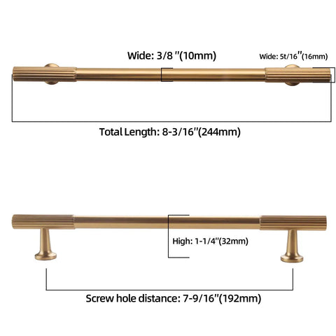 Dimensions of 10 Pack Champagne Bronze Cabinet Handles For Drawers And Cabinets, Seven And A Half Inch Center Hole Drawer Pulls