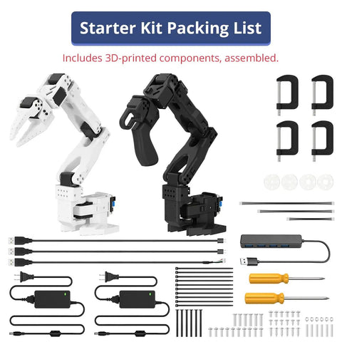 Top Tier AI Robot Arm Kit Open Source Six Axis Build With Twelve Heavy Duty Bus Servos Smart Vision Tracking And Hella Easy Plug Play Assembly For Rapid Testing And Solid Dev Progress components layout including dual robotic arms.