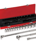 Beefy 1/2-Inch Drive Socket Wrench Set With 12-Point SAE Sockets, Extension, Flex Handle, Ratchet, Case Included, 16-Piece Kit