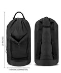 Front and back view of Durable Nylon Laundry Backpack With Drawstring Closure Large Capacity Hamper Bag With Mesh Pocket Adjustable Wide Straps