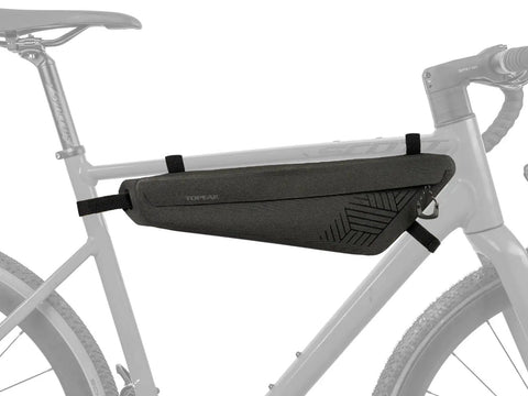 MidLoader DryBag M 3L Waterproof Bike Frame Bag attached to gravel bike with dual zippers, TPU polyester construction, reflective logo