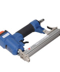 Sleek Lightweight Pneumatic Brad Nailer Badass Aluminum Build Zero Jam Design with rubber grip, ideal for carpentry, 10 to 22mm range.