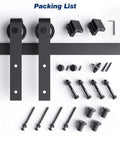 Five Foot Heavy Duty Sliding Barn Door Hardware Track Kit With J Pulley Ball Bearing Rollers and screws, parts in view