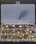 Rock Solid 115 Piece Hose Clamp Assortment Kit With Colored Zinc Plated Spring Clips For Water Tubes Air Pipes And Automotive Plumbing Fasteners That Are Durable Versatile And Perfect For Any Home Repair Job You Might Have., open plastic case with assorted zinc plated hose clamps