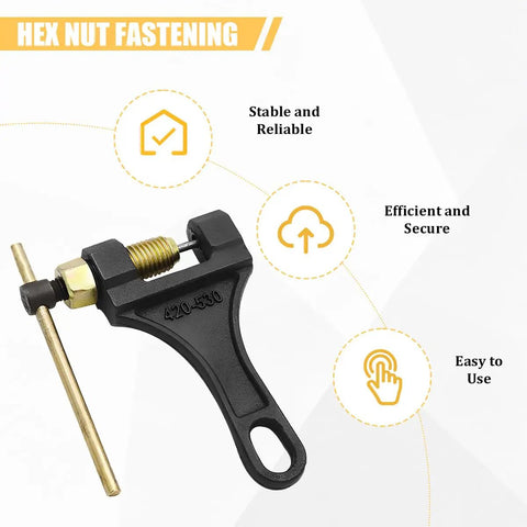 Beefy Heavy Duty Motorcycle And Bicycle Chain Breaker Tool with Riveting Pin, cast iron, showcasing hex nut fastening.