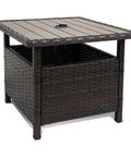 All Weather Wicker Patio Umbrella Stand Table 22 Inch Brown Rattan Garden Furniture Deck Poolside Organizer with storage shelves
