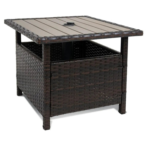All Weather Wicker Patio Umbrella Stand Table 22in