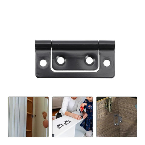 Rotating Concealed Hinges For Cabinets And Doors 12 Pack Hidden Door Hardware. Black iron hinge with installation in progress.