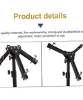 Heavy Duty Adjustable Height Tripod Snare Drum Rack Stand With Slick Black Alloy Finish showing multi-angle adjustable legs.