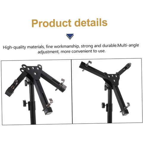Heavy Duty Adjustable Height Tripod Snare Drum Rack Stand With Slick Black Alloy Finish showing multi-angle adjustable legs.