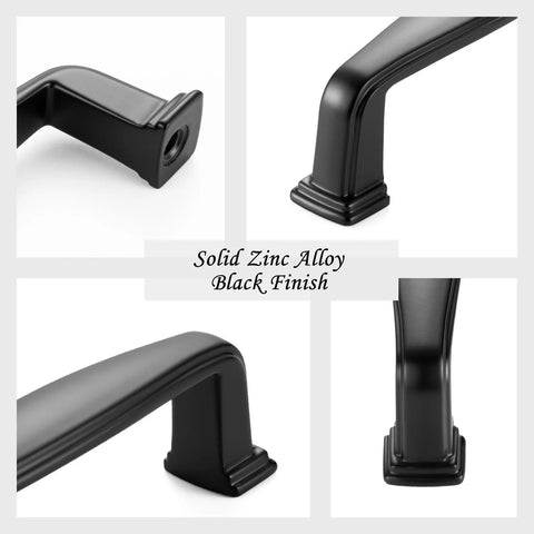 Close-up of Black Zinc Alloy Cabinet Pull Handle With 3 Inch Hole Centers Stepped Design 3-9/16 Inch Overall Length Pack of 30