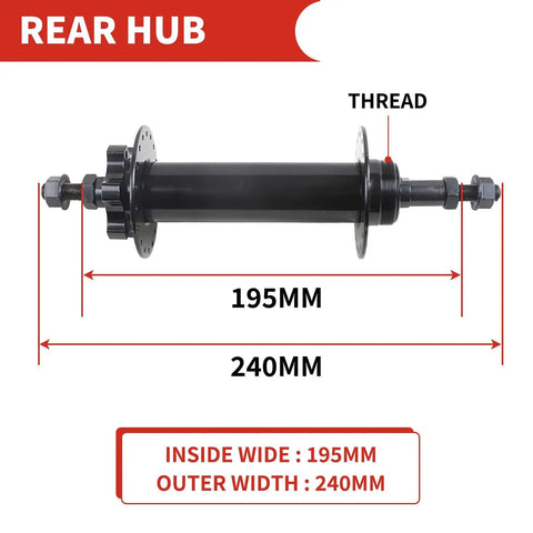 Image of rear hub for Fat Tire Front And Rear Wheelset For 20 24 26 Inch Bikes 4 Inch Wide Bead Grippy Beefy Snow Beach E Bike.