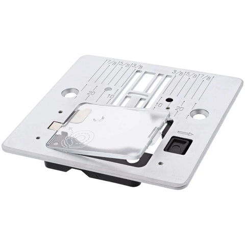 Universal Needle Plate For Sewing Machines That Fits 3323 4411 4423 4452 6380 And More Heavy Duty Scholastic Talent Models Smooth Feed For Precise Stitches No Fuss Swap Includes Bobbin Cover Plate For Quick Setup. silver metal needle plate with bobbin cover and stitch guides