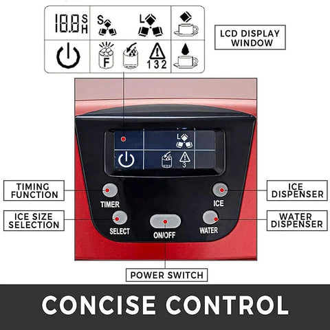Top Shelf Heavy Duty Ice Cube Maker Machine control panel with LCD display and buttons for operation and settings.
