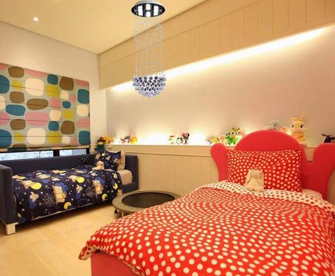 Totally Modern Fandelier Crystal Chandelier With White Finish And K9 Crystal Balls in child bedroom.
