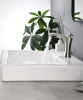 Rectangular White Porcelain Vessel Sink For Bathroom Above Counter With One Faucet Hole, Dope Sleek Glossy Finish, Durable Non Porous Surface, 23.8 Inch Length By 18.5 Inch Width, Modern Lavatory Basin For Vanity Cabinet side view.