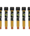 Six EZ-Ject A/C dye cartridges, 0.5 oz (15 ml) each, amber liquid with orange caps
