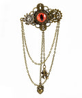 Get That Giddy Up With This Antique Gold Convertible Mechanical Gear Hair Jewelry Pin with red eye detail and chains.