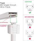 J Type Track Lighting Heads slot 120V single circuit 2-wire track diagram, compatible and not compatible connectors.