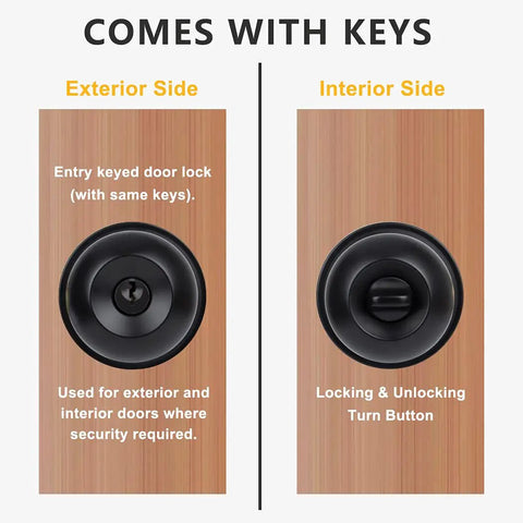 Four Pack Matte Black Keyed Entry Door Knobs Not Keyed Alike For Bedroom And Bathroom Round Exterior Locks With Individual Keys