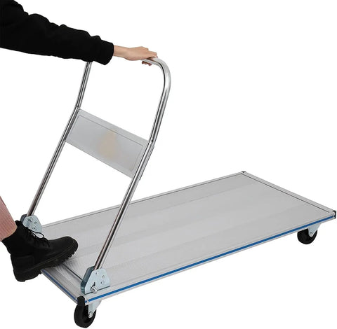Heavy Duty Folding Platform Truck Aluminum Hand Trolley 770 Lb Capacity with extendable handle in use.