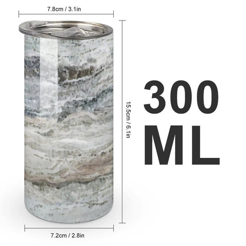 Decorator Grey Granite Stone Look Gradient Water Cup Made From 304 Stainless Steel With Leak Proof Lid Thickened Base And Grab And Go Portable Design For Outdoor Travel And Daily Use. Image shows 300ml size with dimensions.