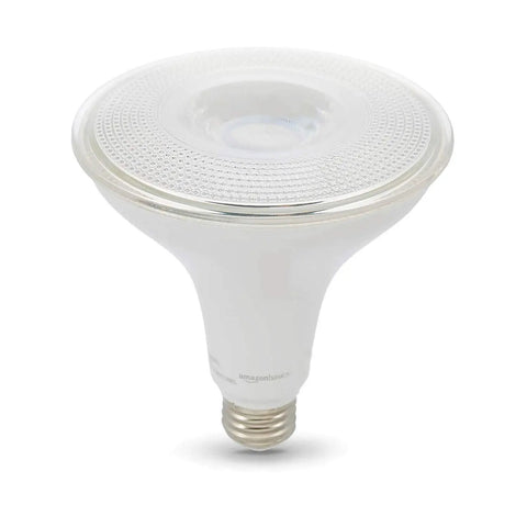 Close-up of PAR38 Dusk To Dawn Sensor LED Light Bulb 120W Equivalent 14W Energy Saver E26 Standard Base Daylight White 5000K