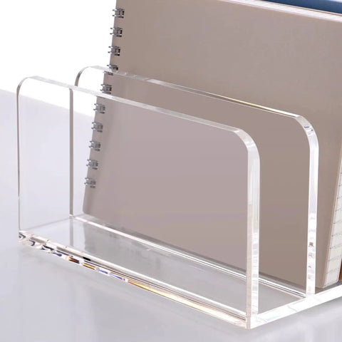 Acrylic Desk File Organizer With Mail Tray For Home Office And Studio Space Saving Document Storage Unit holding notebooks