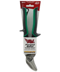Offset Right Cut Aviation Snips with green Power-Fit grips in packaging