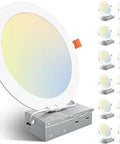 12 Pack Ultra Thin LED Recessed Ceiling Light With Junction Box, 5 CCT Selectable, Dimmable Canless Wafer Downlight, ETL Listed