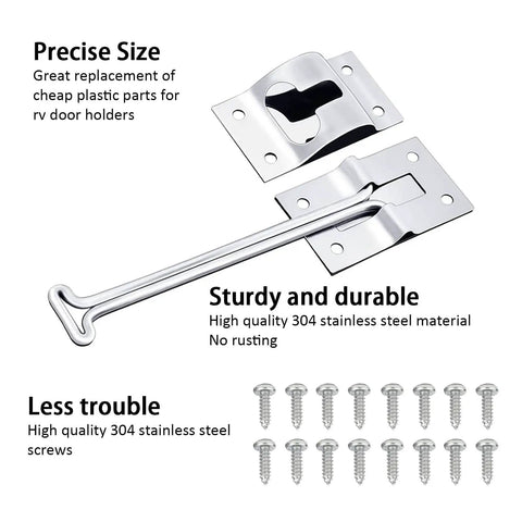 Heavy Duty 2 Pack 6 Inch T Style Screen Door Latch Built To Last For RV Camper Trailer Trucks And Motorhomes Stainless Steel Exterior Door Holder Hook Keeper Accessory with screws