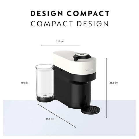 Side view of Vertuo Pop Plus Coffee And Espresso Maker From Breville In Coconut White Delivers Five Cup Sizes Including 5 8 And 12 Oz Coffees Plus Single Or Double Espressos Hot Or Iced For Quick Easy Home Barista Vibes And Cafe Quality At Home