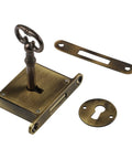 Vintage Brass Drawer Lock With Key For Cabinets And Desks showing antique style latch with keyhole in gold bronze finish