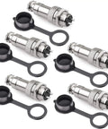 GX12 2 Pin Panel Mount Circular Metal Aviation Connector Adapters Male And Female Plug Socket With Waterproof Cap 5 Pieces